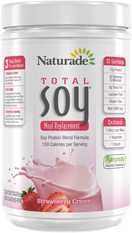 Naturade Total Soy Protein Powder - 13g Protein &amp; 150 Calories por Servings- Non-GMO Soy - 0g Trans Fat - Lactose & Gluten Gratis - Strawberry Creme (13 Servings)