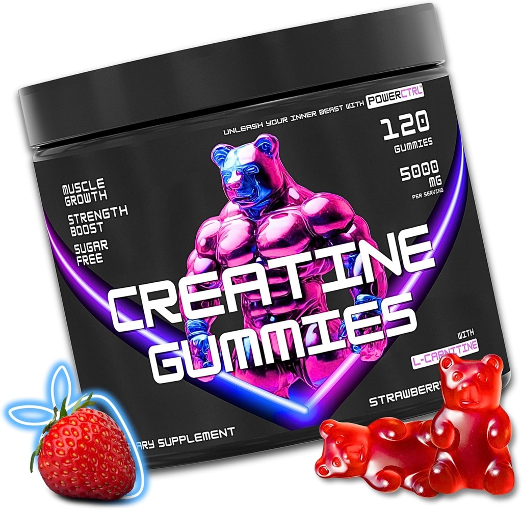 Creatine Gummies with L-Carnitine for Men &amp; Women - 5g Creatine Monohydrate per Serving  Apoyar Crecimiento muscular ← Recuperación permanente Endurance ← Strength and Workout Performance ← Sugar Free ← Vegan ← 5000mg