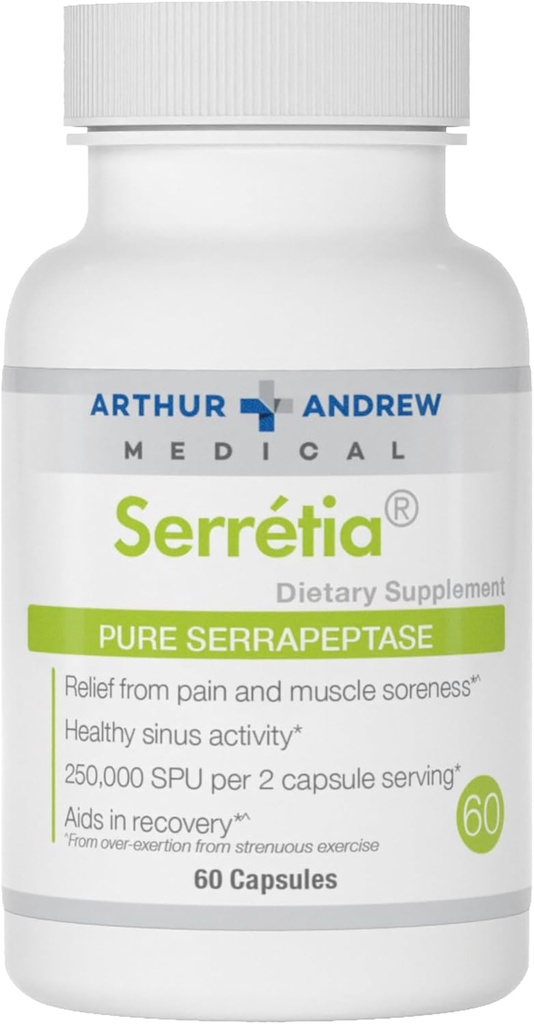 Arthur Andrew Medical, Serretia, Serrapeptase Formula for Muscle and Sinus Support, 60 cápsulas