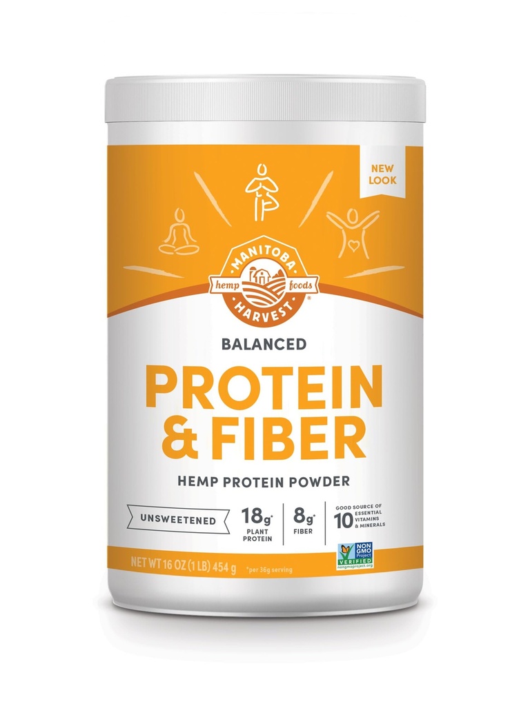Manitoba cosecha cáñamo si proteína equilibrada y pólvora de fibra, sin azúcar, 16 oz, con proteína 15g, fibra 8g y 2g Omegas 3 púrpura6 por ser, Keto-Friendly, libre conservador, no GMO, embalaje mayo Vary