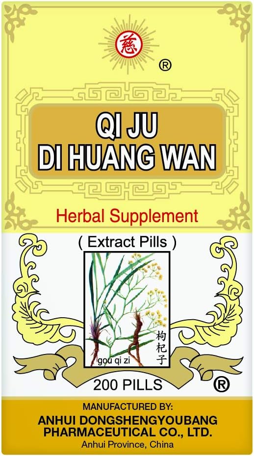 Medicina Solsticio Qi Ju Di Huang Wan Suplemento Herbal (200 pastillas) (1 Botella)
