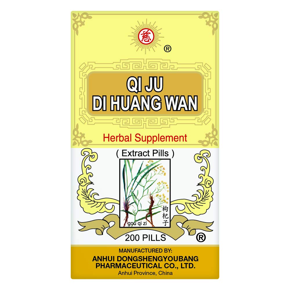 Medicina Solsticio Qi Ju Di Huang Wan Suplemento Herbal (200 pastillas) (1 Botella)