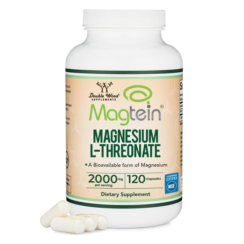 Magnesium L Threonate, Magtein, Sleep and Cognitive Support – High Absorption – Most Bioavailable Form of Magnesium – 2,000 mg – 120 cápsulas