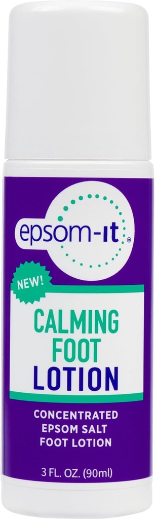 EPSOM-IT Calming Foot Lotion - Roll On Magnesium Sulfate Lotion for Tired Feet &amp; Ankles, Topical Epsom Salt with Urea, Soften Tough Skin and Cracked Heels, providing Comfort for Legs and Feet 3.0 oz