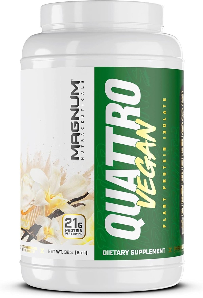 Magnum Nutraceuticals Quattro Vegan Protein Powder, Vanilla 2lb – Premium Plant-Based Protein Powder Isolate for Muscle Growth &amp; Recovery