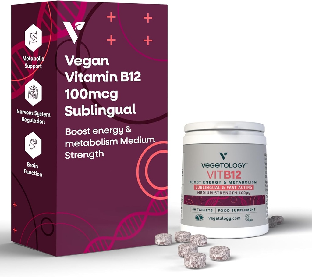 Vegan Vitamin B12 Sublingual Supplement — for Metabolism & Energy, Vitamins & Health Supplements — (60 Tablets)