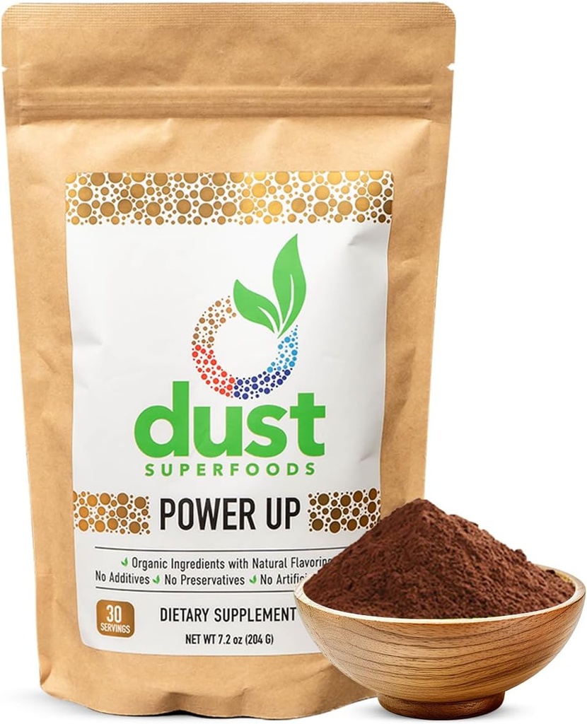 Power UP Energizing Superfood Powder with B Vitamins, Organic Beetroot, Cacao, Acai, Matcha, Maca Root y Guarana