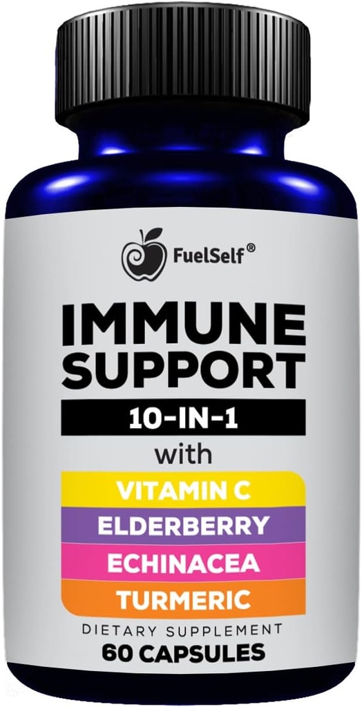 Suplemento de Booster de Apoyo Inmuno con Elderberry, Vitamina C, Echinacea, Curcuminoides Turméricos, Vitamina E, Vitamina B6, Zinc, L-Glutamine HCL, Ajo, Lactobacillus Acidophilus :: 60 Conde, 1 Pack