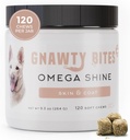 Gnawty Bites Omega Shine ¦ Dog Skin and Coat Supplement for Healthy & Lustrous Coat with Omega 3-6-9 & Fish Oil ← Dry, Irritated, & Itchy Skin Relief for Dogs, 120 Soft Chews