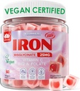 Gummies de hierro para mujeres 25mg Plus Vitamina C, Beet Root, Vitamina B12, Folate for Iron Deficiency, Anemia, Energy Boost, Sugar Free Iron Supplement, Non-Constipating, No After Taste, 60 Cts