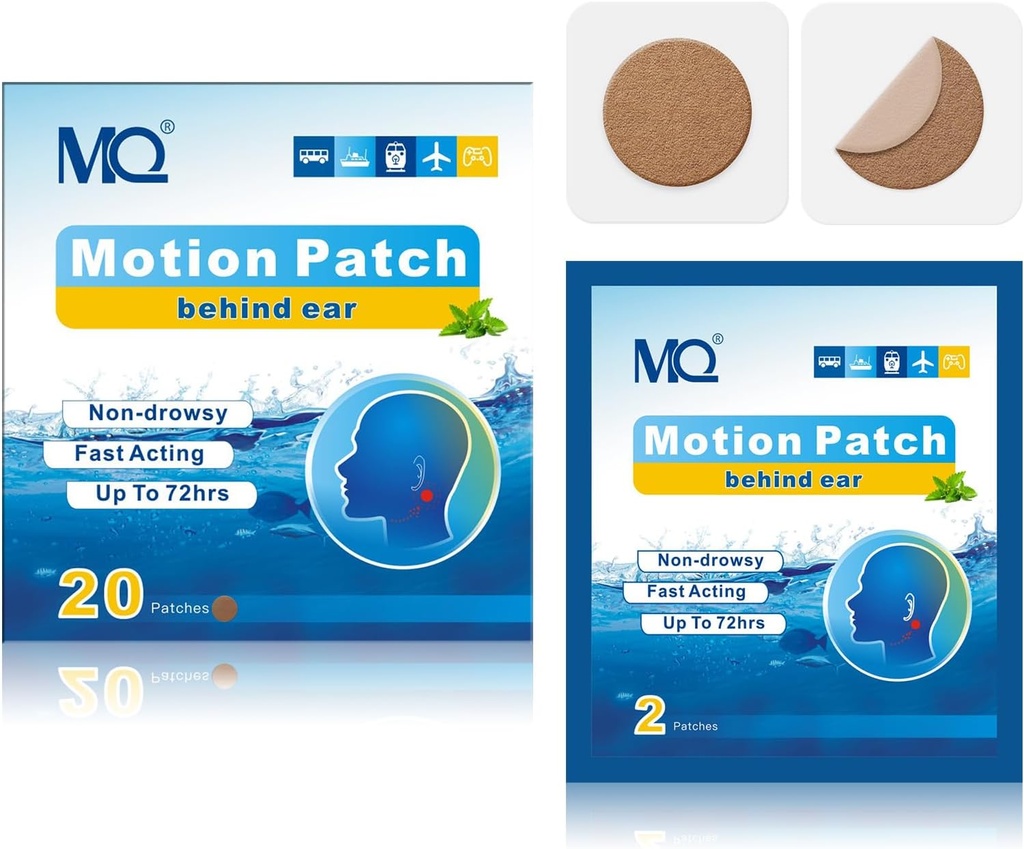MQ 20ct Motion Sickness Patches, Color Oscuro, Patches Sea Sickness Non Drowsy &amp; Waterproof, Cruise Ship Travel Essentials, Fast Acting & Long Lasting 72H