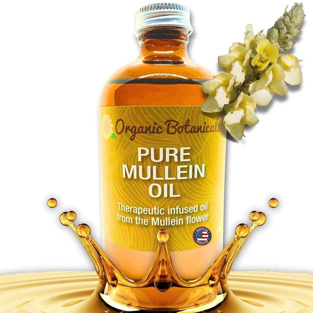 Aceite de Mullein - Caídas de aceite de oído orgánico para Earaches, Tinnitus &amp; Kids - Extracto herbal para calmante (4 oz)