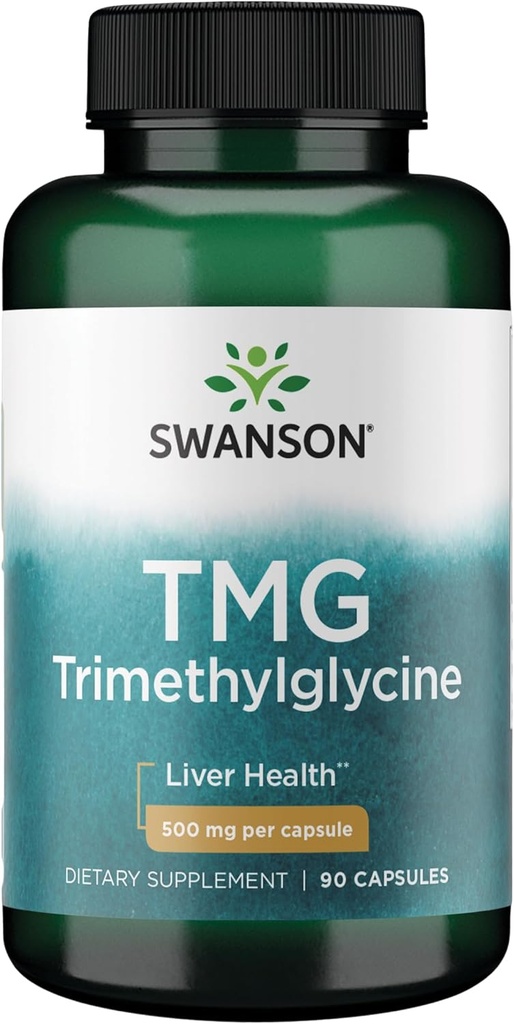 Swanson TMG Trimetilglycine - Suplemento Aminoácidos Promoción de la función saludable del hígado " Apoyo a la salud del corazón - (90 cápsulas, 500 mg cada uno)