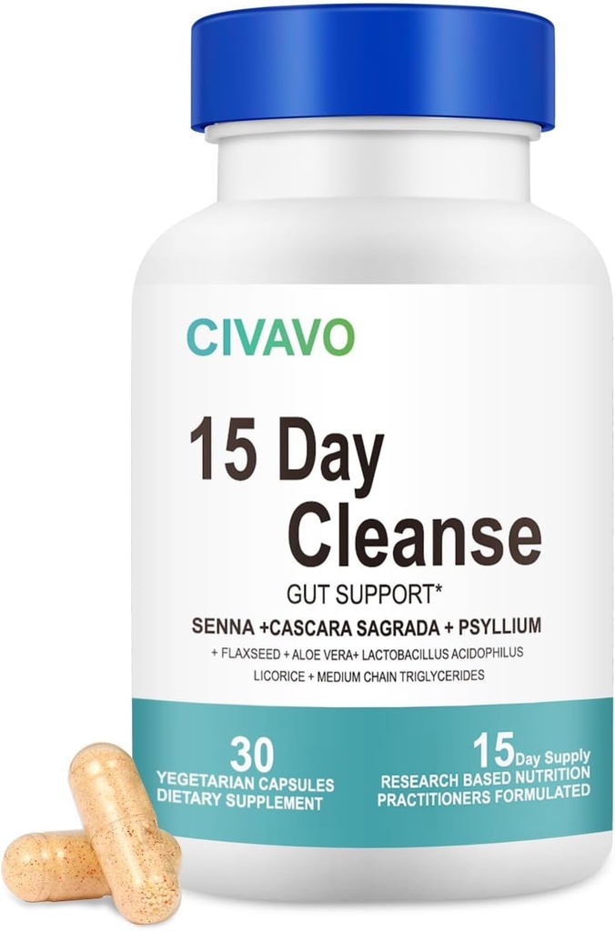 15 días Gut Cleanse for Women ' Men- Gut and Colon Support- Probiotics plaga Psyllium Husk Cleanse Bowel Dissolving Capsules, Suplemento dietético (30 cápsulas)