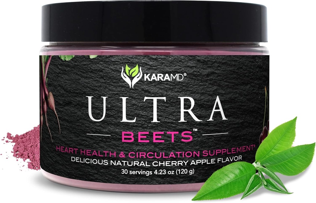 KaraMD UltraBeets ← Delicious Beetroot Superfood Powder TEN Natural Vegan Friendly, Non-GMO & Gluten Free Nitric Oxide Booster Supplement ← Apoya Circulación &amp; Energía (30 Servimientos Concentrados)