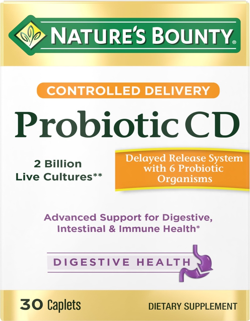 Probiótico de recompensa de la naturaleza, suplemento dietético de entrega controlada, proporciona bacterias amigables a los sistemas digestivos, y sistemas de inmunes, 30 cápsulas