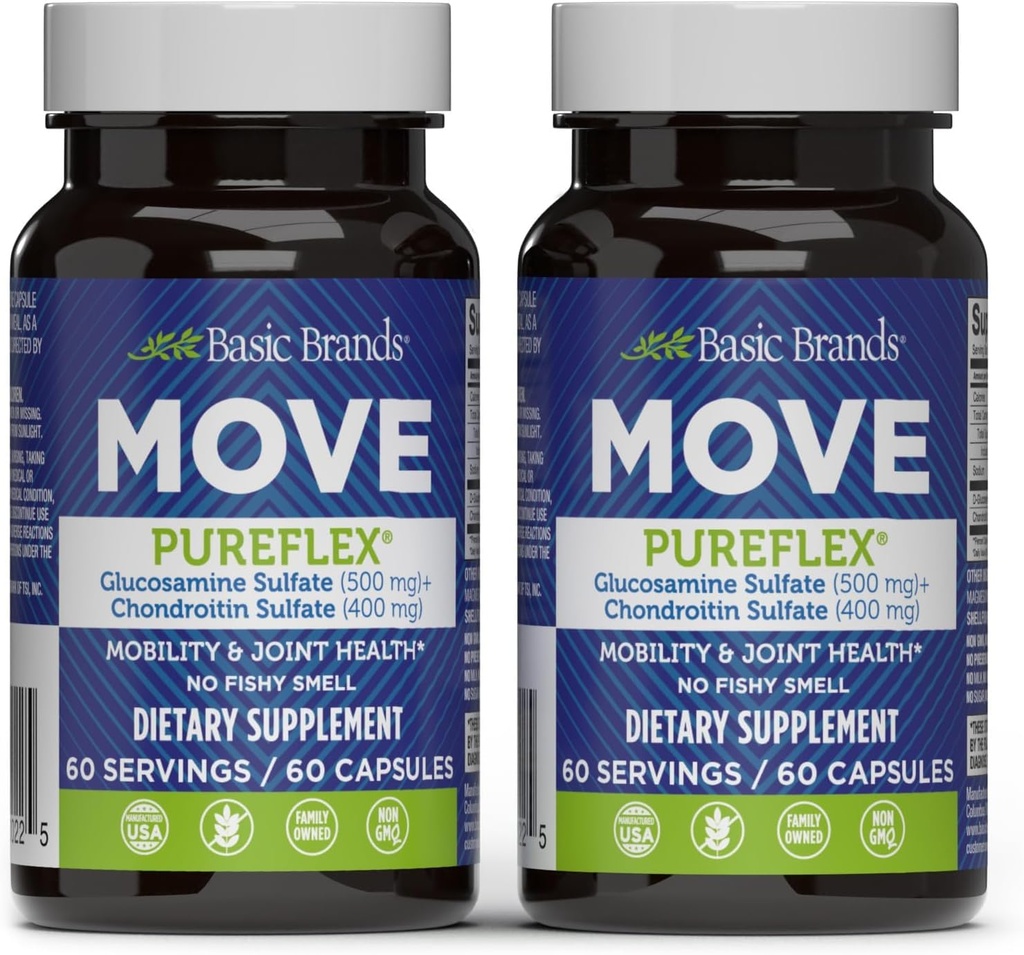 Marcas básicas - Move Pureflex Glucosamine Chondroitin - Suplemento de Soporte Conjunto para Flexibilidad & Movilidad - 60 cápsulas - 2-Pack