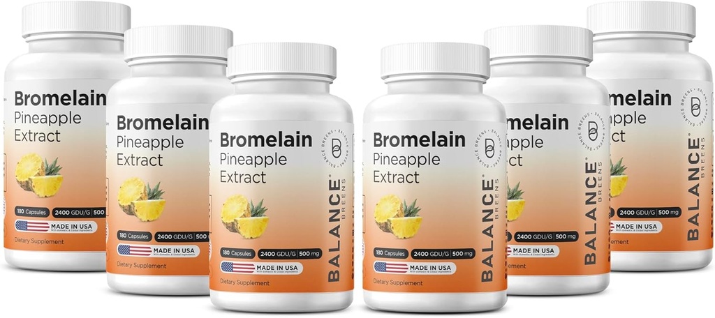 Balancebreens Bromelain 500mg Cápsulas – 2400 GDU Pineapple Extract Supplement for Joint Support, Natural Swelling Support, and Healthy Digestion – 180 Cápsulas Orgánicas Made in USA