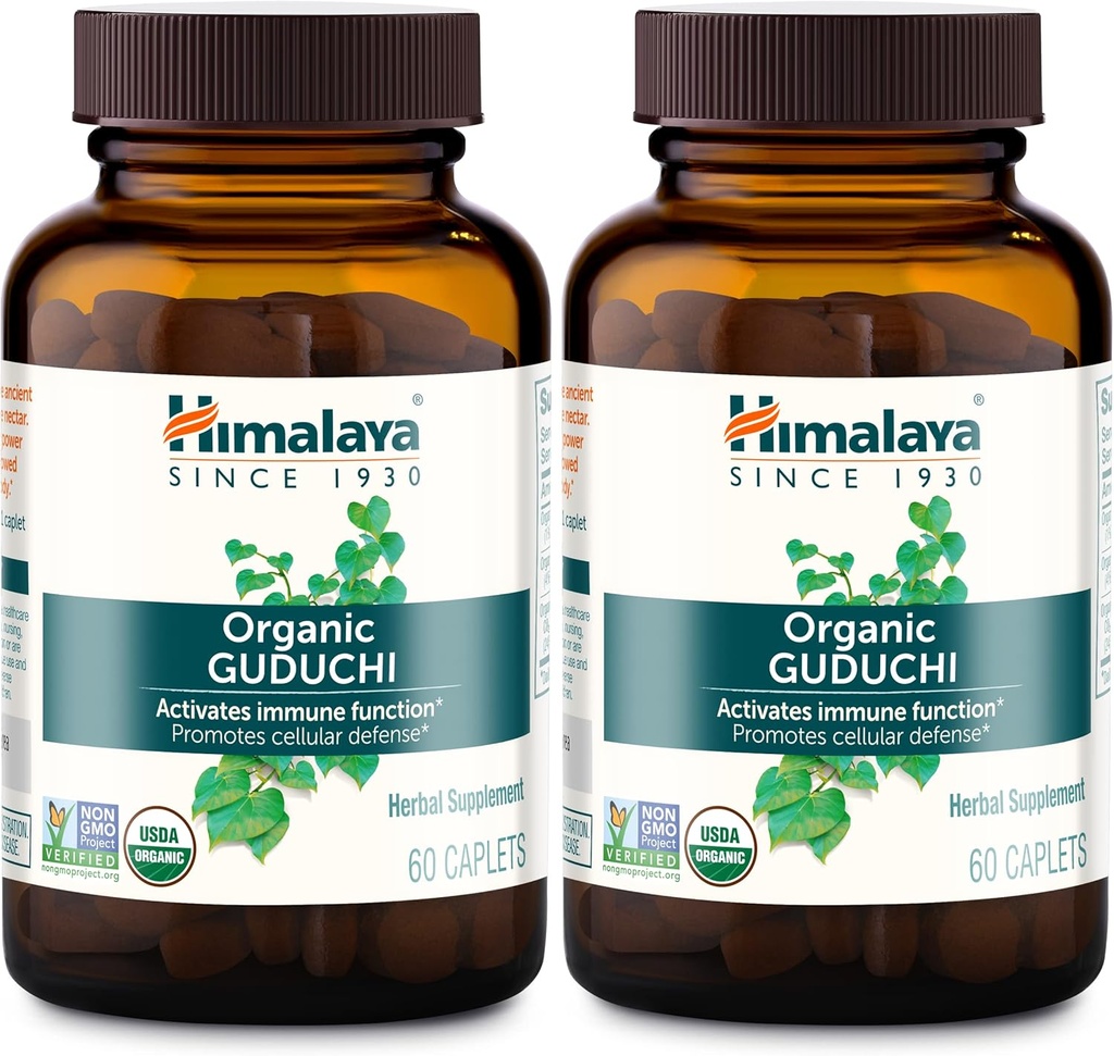 Himalaya Orgánica Guduchi para Soporte Inmunitario Activo y Defensa Celular, 700 mg, 60 Caplets, 2 Month Supply, 2 Pack