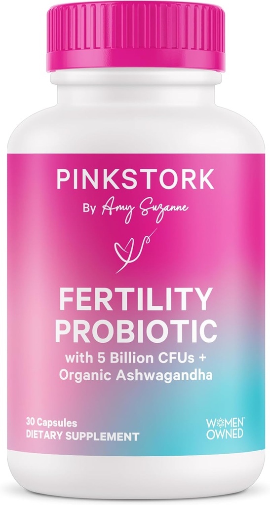Pink Stork Fertility Support Probióticos para Mujeres con Ashwagandha para Salud Vaginal, Concepción, equilibrio de pH, equilibrio hormonal, y Gut Flora, Suplementos de Fertilidad para Mujeres, 30 cápsulas