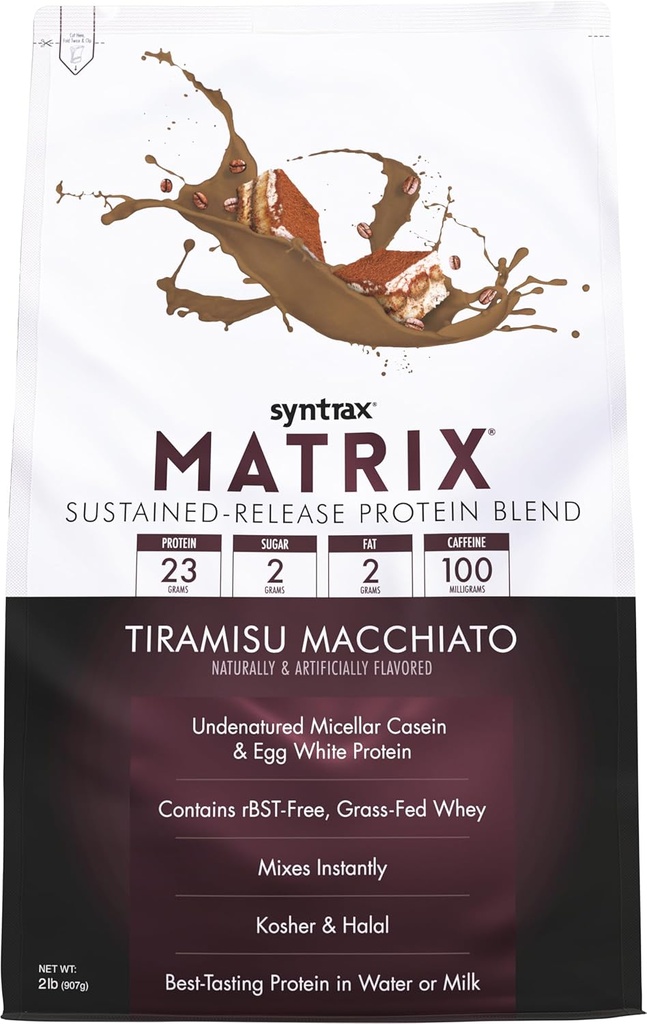Matriz de Nutrición Sintrax - Proteína de liberación sostenida Blend, Tiramisu Macchiato 2 lbs. 100mg Caffeine