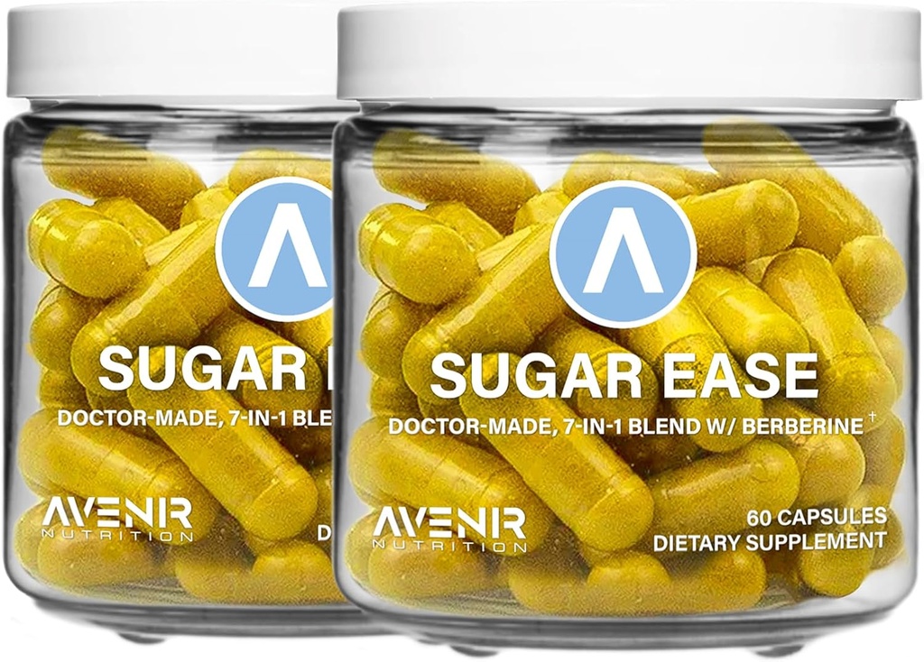 Avenir Nutrition Sugar Ease - Suplemento Premium de Berberina, Apple Sider Vinegar, Cinnamon - Organic Nutrients Cinnamon Capsules, 120 cápsulas