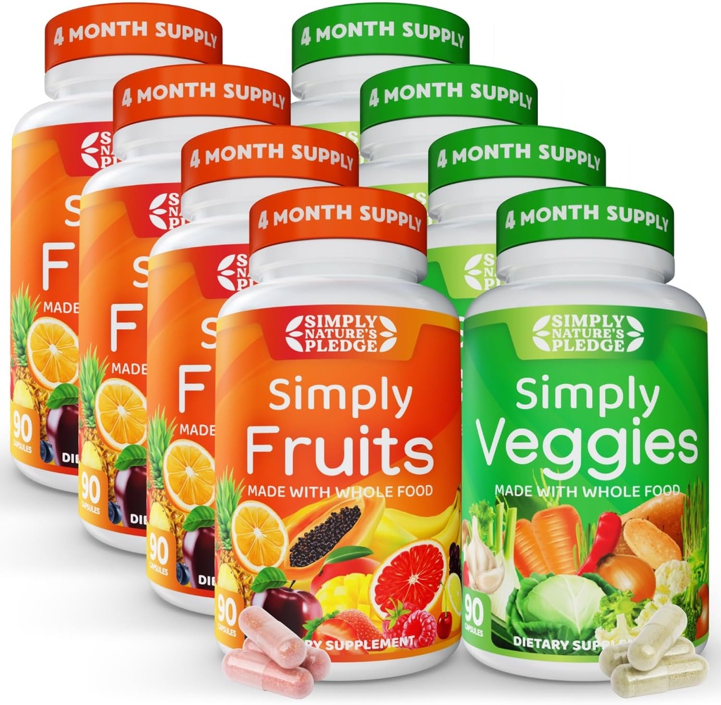 Promesa de la naturaleza - Empaquetado con más de 40 frutas diferentes &amp; verduras - 4 meses de suministro- hecha con superalimentos integrales - con Aloe Vera – 100% Soy Gratis - 720 cápsulas