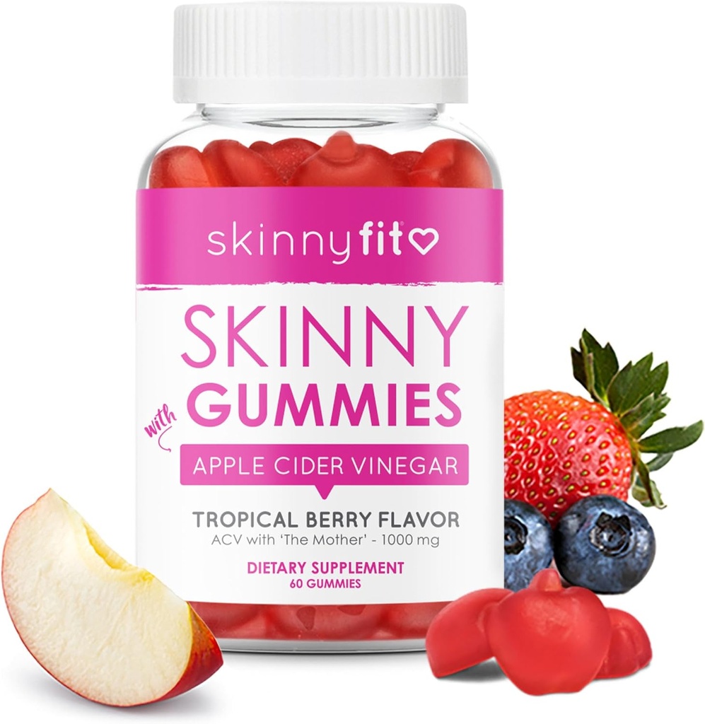SkinnyFit Skinny Gummies Apple Cider Vinegar Gummies w / La madre, peso saludable, soporte de inmuno, vitamina B9, B12, Beetroot, granada, Vegan-Amigo, 60 Conde