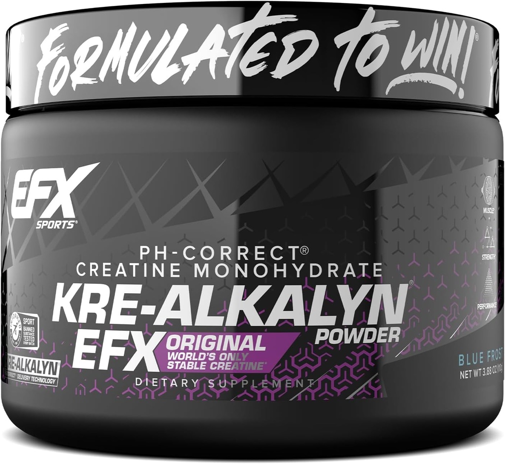EFX Sports Kre-Alkalyn EFX Powder | pH Correct Creatine Monohydrate Powder Supplement | Strength, Muscle Growth & Performance | 55 Servings (Blue Frost)