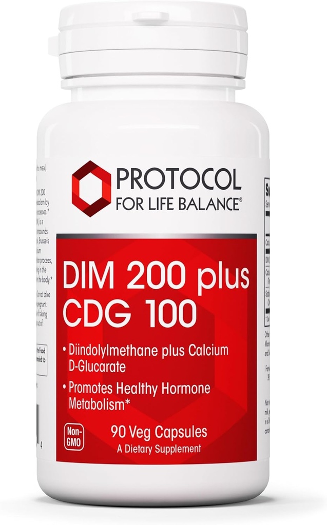 PROTOCOL FOR LIFE BALANCE DIM 200 Plus CDG - 200mg - Calcium & DIM Supplement - for Cleanse Detox & Hormone Metabolism - Calcium D Glucarate - Non-GMO & Kosher - 90 Veg Caps
