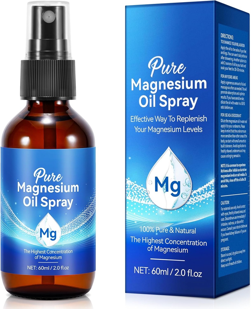Rociador de aceite de magnesio puro, 100% de rayos de magnesio natural, 60 ml Orientación de magnesio orgánico