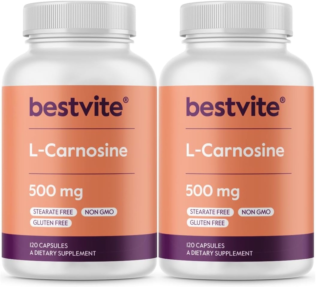 BESTVITE L-Carnosine 500mg (240 Capsules) (120x2) No Fillers - No Stearates - Non GMO - Gluten Free