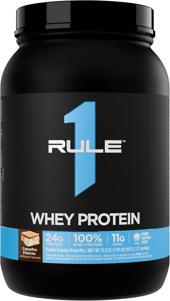 Regla 1 Whey Protein – 24g Proteína de acción rápida de todas las fuentes con EAAs ocurridas naturalmente " BCAAs para la recuperación del entrenamiento o cualquier uso en cualquier momento (2 libras*, campanas de incendios)
