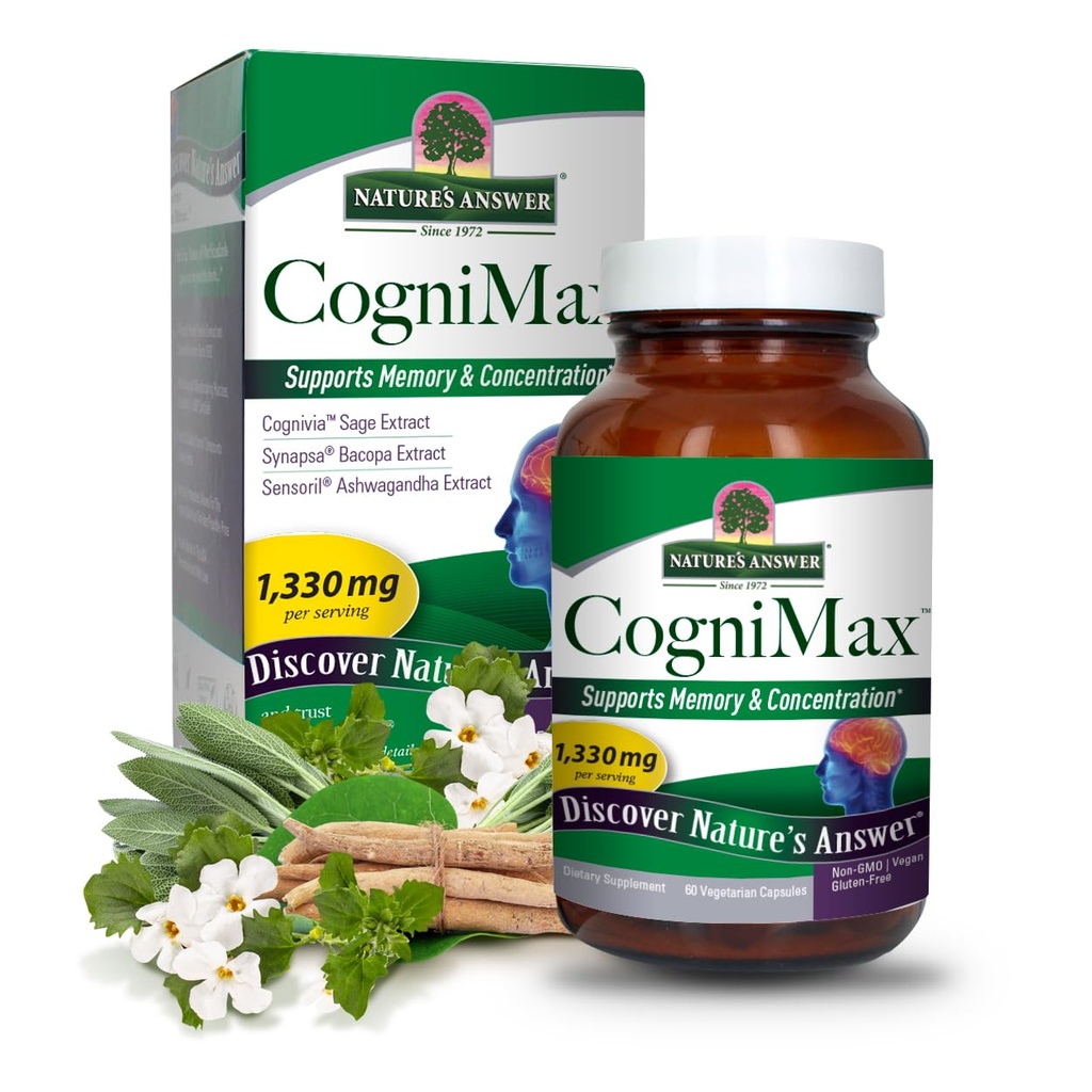 Respuesta de la naturaleza CogniMax 1330mg Suplemento Blend 60-Capsules  durable Memoria natural, concentración y apoyo en foco Silencio No GMO, Vegan, Gluten Libre Silencio Única