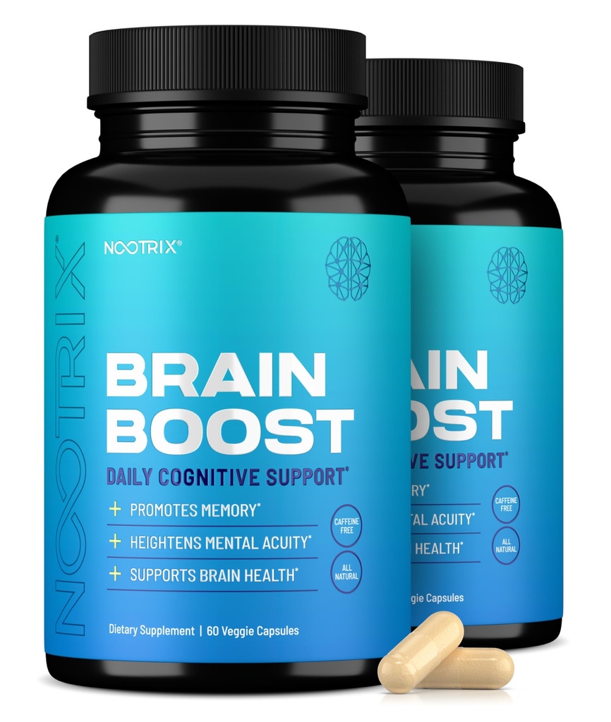Nootrix Brain Boost Suplemento Nootropic ← Apoya la memoria, el enfoque mental, la salud cognitiva " Energy " Promueve la función sana del humor y el cerebro ANTE Ginkgo Biloba " DMAE ANTE 120 cápsulas
