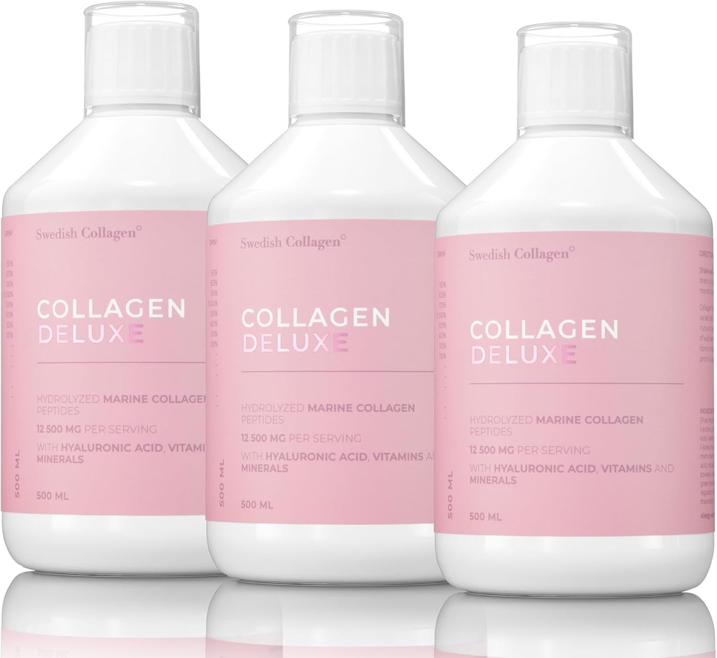 Collagen Deluxe 500ml x 3 I 8 Week Bundle I 12500 mg Marine Collagen (Type I & III) I Hyaluronic Acid, Biotin, Vitamin C I Sugar-Free - 8 Week Supply