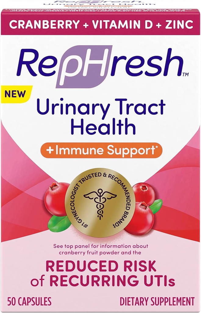 Refrash Cranberry Urinary Tract Health Plus Immune Supplement, Blended with Vitamin D + Zinc - 50 Count