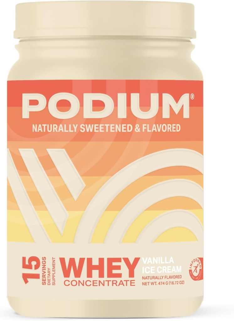 Podium Nutrition Whey Protein Powder, Vanilla Ice Cream, 22g Protein Por Serving with Digestive Enzymes, Whey Protein Isolate " Concentrate, Gluten Free, Low Carb, Low Sugar &amp; Soy Free, 15 Servings