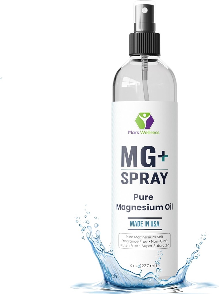 Marte Wellness MG+ Pure Magnesium Oil Spray - Made in USA - 8 Ounce Topical Magnesium Spray for Relaxing and Rejuvenating Muscles,