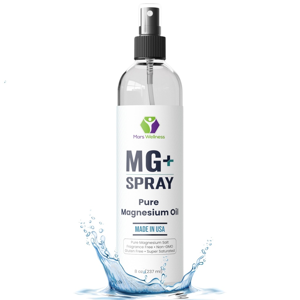 Marte Wellness MG+ Pure Magnesium Oil Spray - Made in USA - 8 Ounce Topical Magnesium Spray for Relaxing and Rejuvenating Muscles,