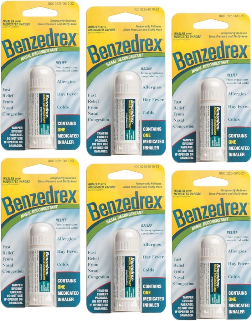 Benzedrex Inhaler Propylhexedrine Nasal Decongestant - 1 Conde (Pack of 6)