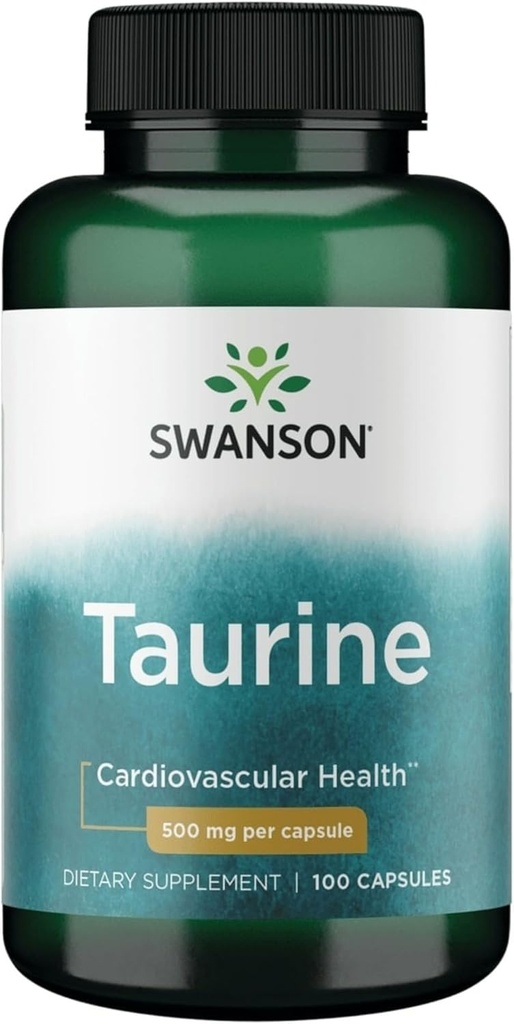 Swanson Taurine - Suplemento Aminoácidos Promoción de la Producción de Energía " Equilibrio de Electrolitos - Fórmula Natural Apoyo a la Salud del Corazón " - (100 cápsulas, 500 mg cada uno)