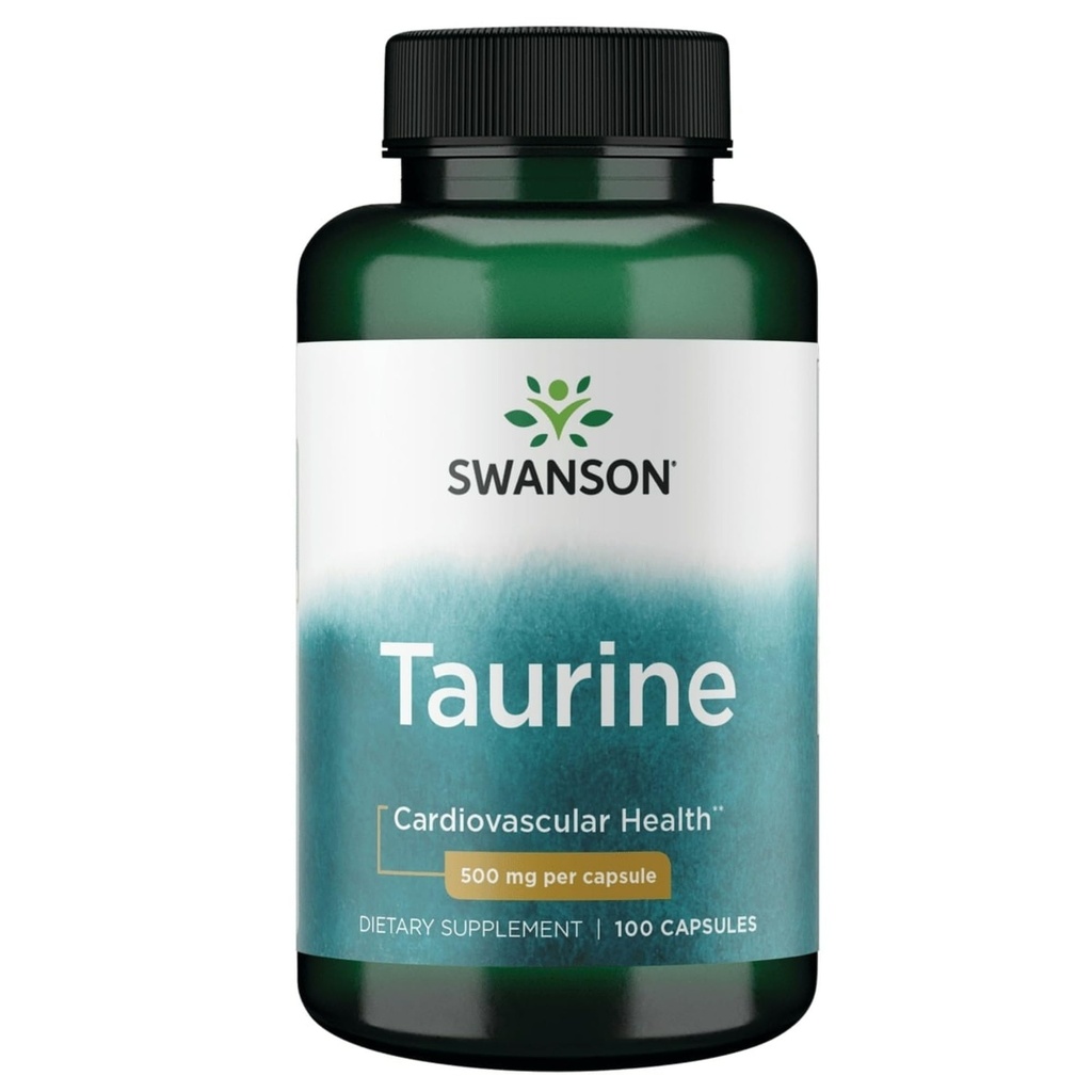 Swanson Taurine - Suplemento Aminoácidos Promoción de la Producción de Energía " Equilibrio de Electrolitos - Fórmula Natural Apoyo a la Salud del Corazón " - (100 cápsulas, 500 mg cada uno)