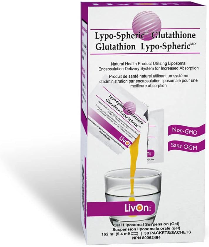 LivOn Laboratories Lypo-Spheric Glutathione - 30 Packets – 450 mg Glutathione Por Packet – Liposome Encapsulated for Maximum Bioavailability – Professionally Formulated – 100% Non-GMO