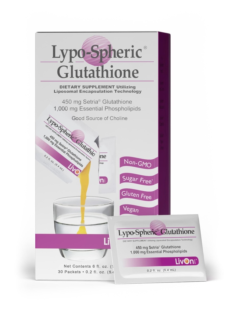 LivOn Laboratories Lypo-Spheric Glutathione - 30 Packets – 450 mg Glutathione Por Packet – Liposome Encapsulated for Maximum Bioavailability – Professionally Formulated – 100% Non-GMO