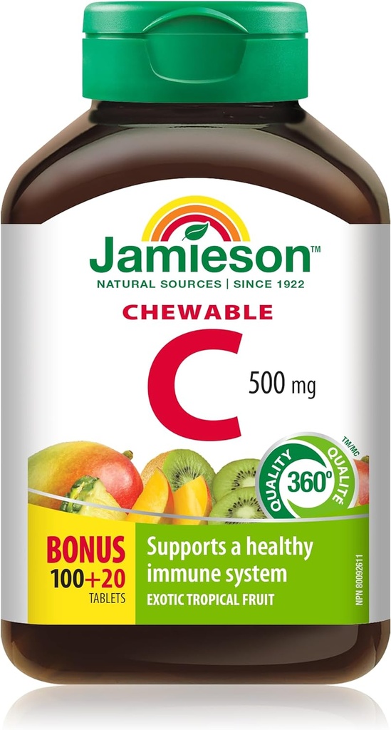 Jamieson Chewable Vitamina C 500 mg Fruto tropical exótico, 120ct, importado de Canadá}