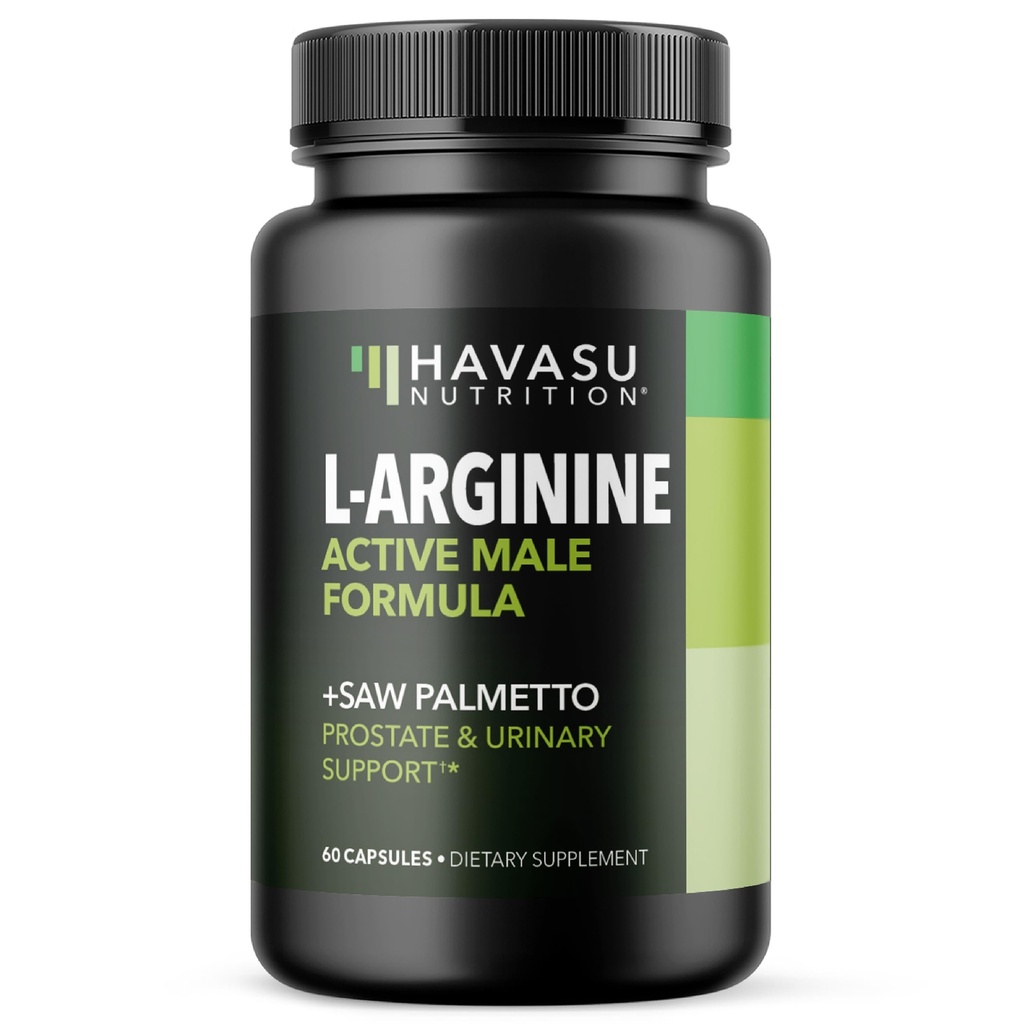 L-Arginina 500mg y Saw Palmetto 500mg - Nitric Oxide and Prostate Health Supplements for Hombre - 60 Cuenta - Resistencia y Tract Urinario Función Soporte - 1 Mes de Suministro - Vegan, Capsules No-GMO