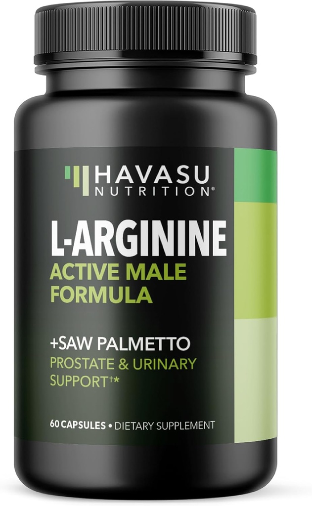 L-Arginine 500mg and Saw Palmetto 500mg - Nitric Oxide and Prostate Health Supplements for Men - 60 Count - Endurance and Urinary Tract Function Support - 1 Month Supply - Vegan, Non-GMO Capsules