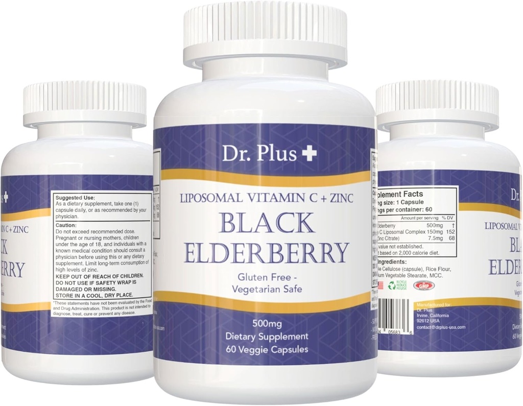 Liposomal Immune Boost Black Elderberry - Vitamina C - Zinc Gluten Vegetariano libre seguro Suplemento dietético 60 cápsulas vegetales