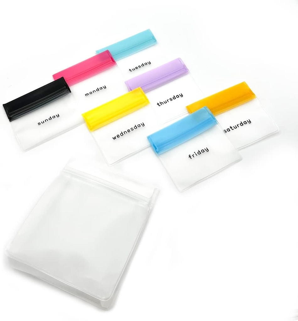 EZY DOSE Reusable 7-Day Pill Pouch Set, Durable Multi-Purpose Travel-Sized Baggies, Includes Days of The Week Labels w/Color for Easy Identification, Silicone Storage, Clear, BPA Free, TSA Approved